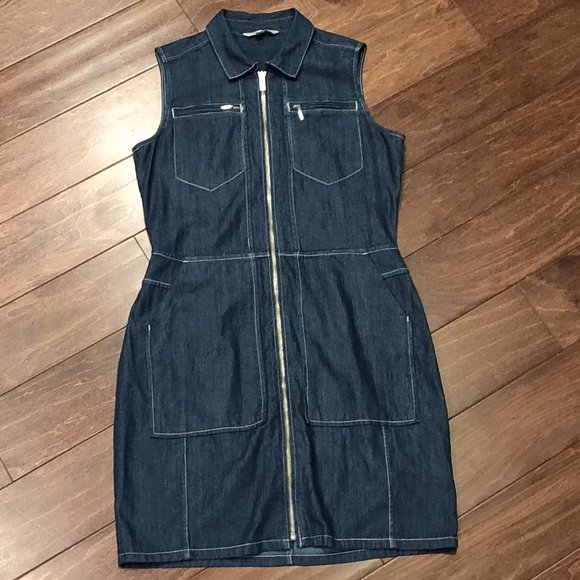 Calvin Klein Sleeveless Collared Full Zip Denim Dress SIZE SMALL - Picture 1 of 7
